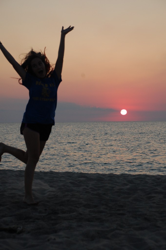 jumping sunset